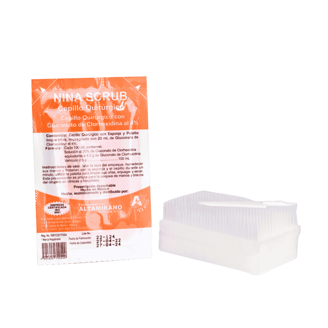 CEPILLO DESECHABLE QUIRÚRGICO CON GLUCONATO DE CLORHEXIDINA 20 GR
