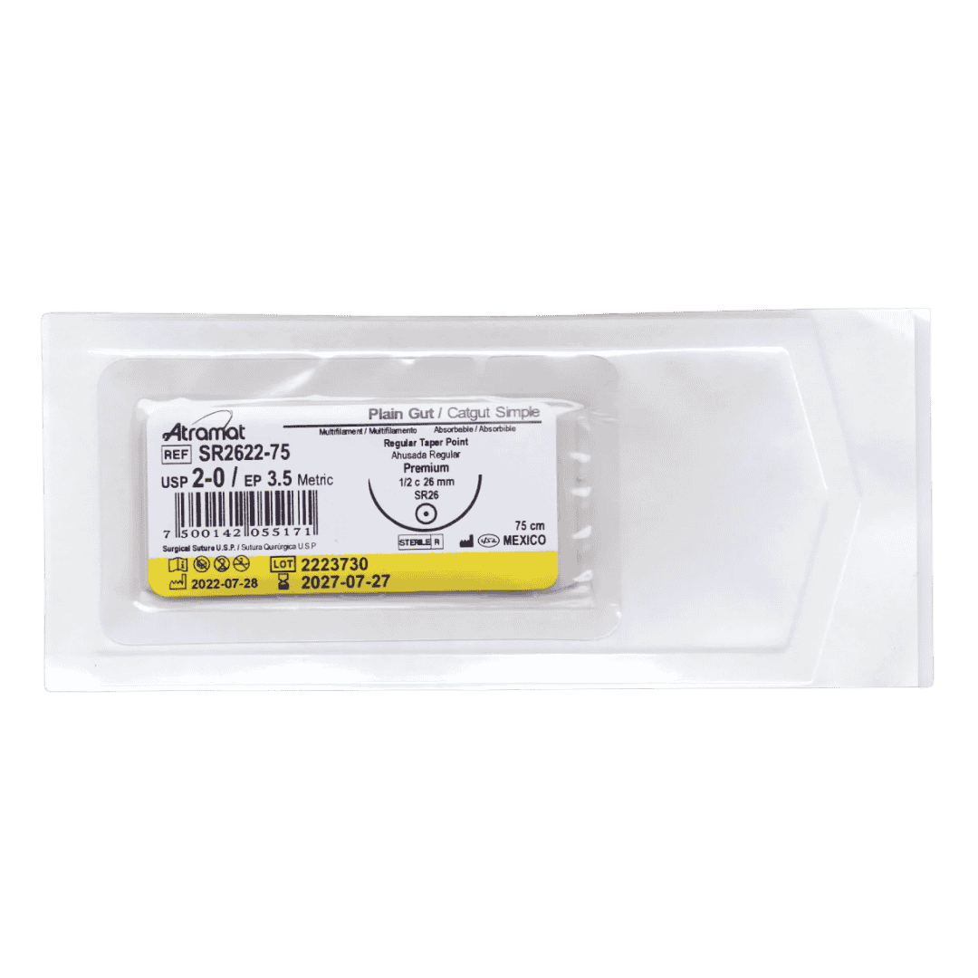 CATGUT SIMPLE #2-0 AGUJA AHUSADA REGULAR DE 26MM